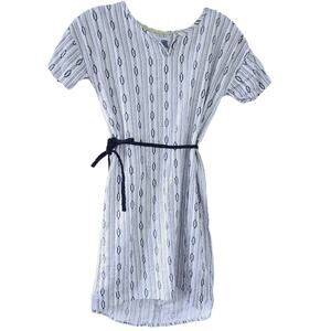 Old Navy Girls Dress Large 10-12 White Black Abstract Geometric Tie Waist Cotton